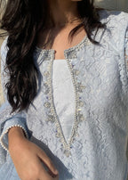 Haya'S Creation Hand worked Light Blue Raw Silk Dress Women 3pcs