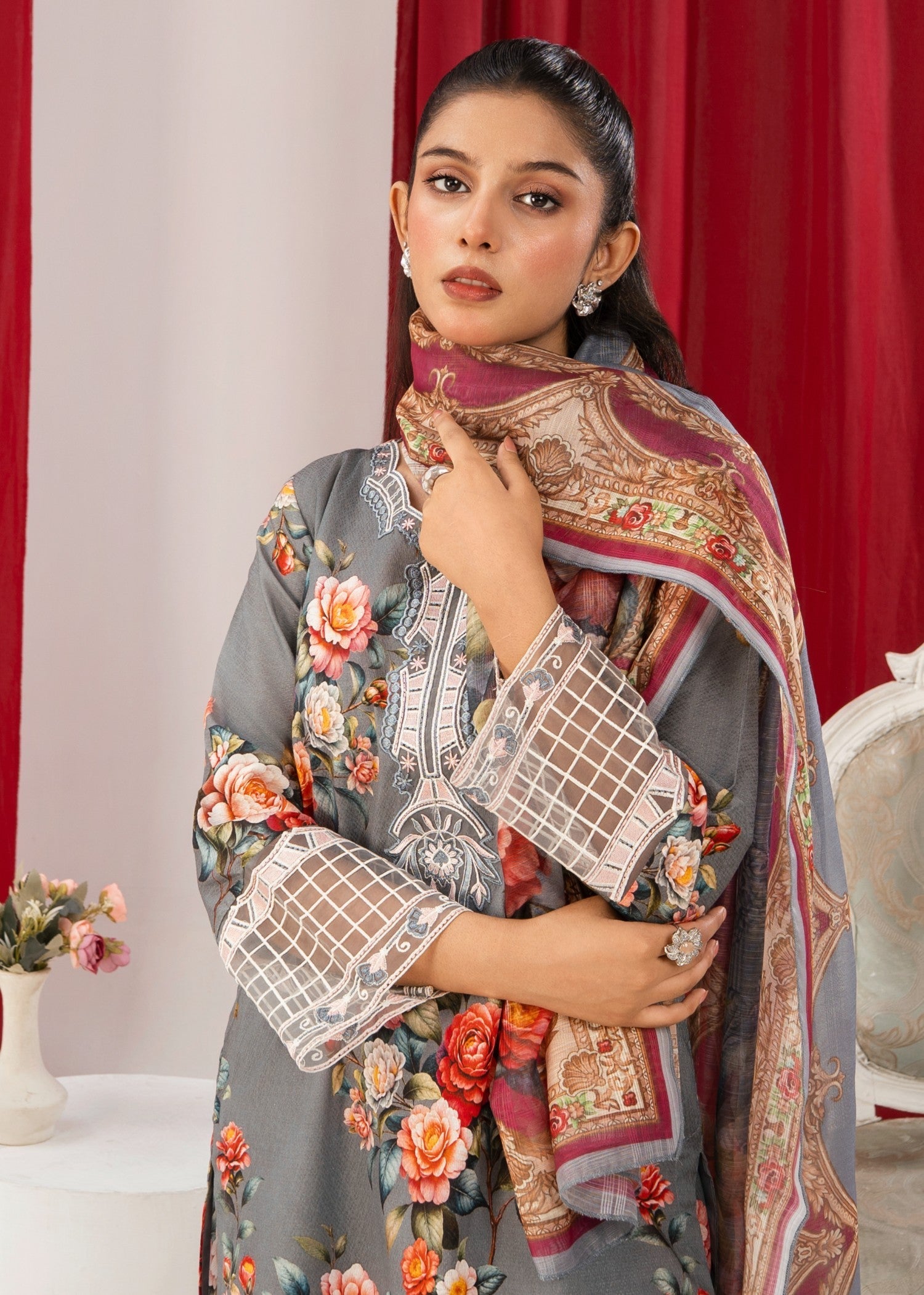 Sahibas By Mirza Daisey Grey Women 3pcs
