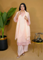 Pretbee Peach Embroidered chiffon Women 3pcs