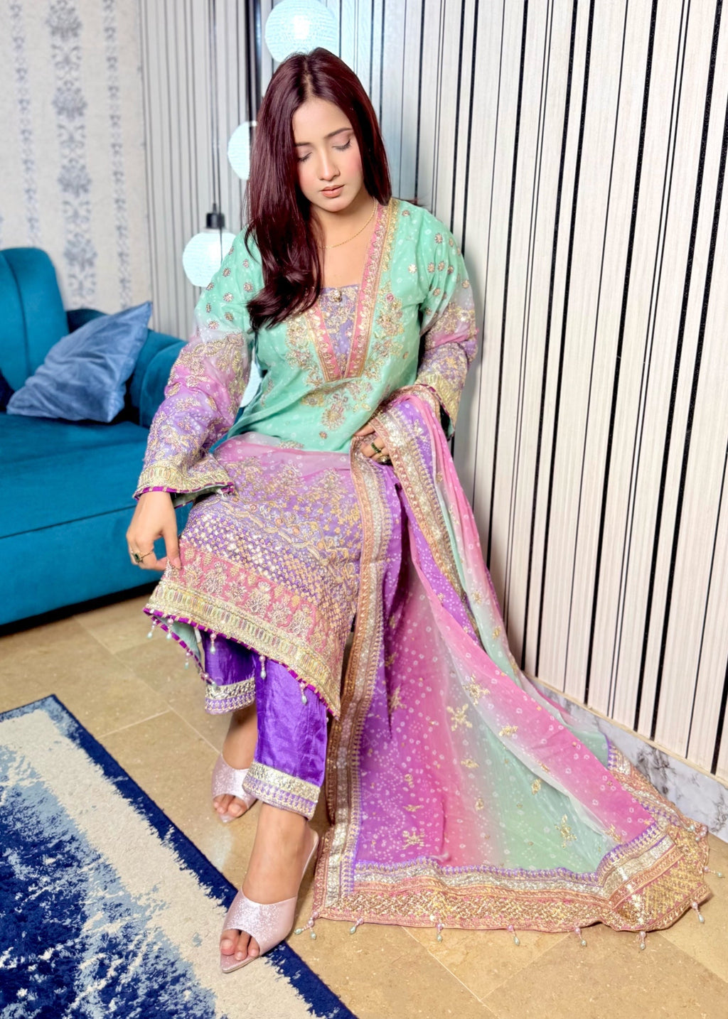 Suits By Sadia Green chunri chiffon Ayesh Women 3pcs