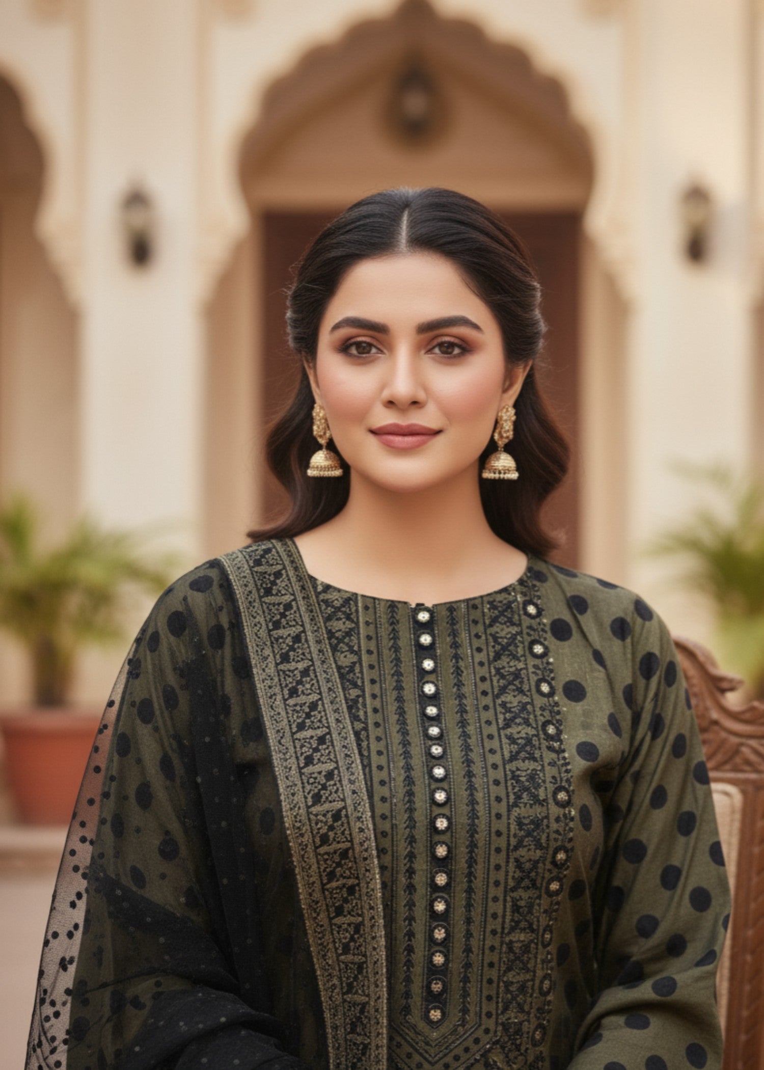 MMG Garments HOORAIN| DIGITAL POLKA DOT NET KURTA SET MMG 1065 Women 3pcs