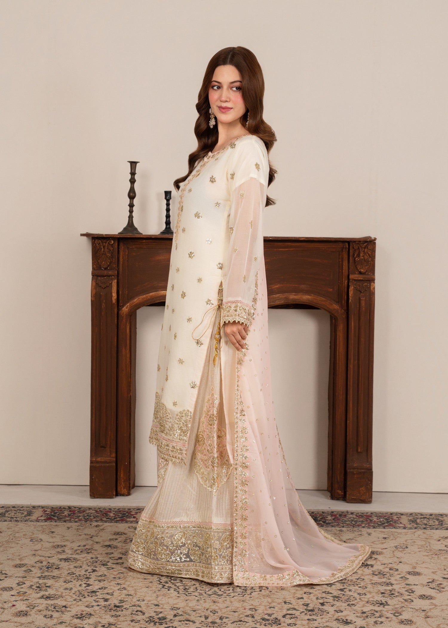 Four Season Boutique HASEEN PLAZZO CREAM Women 3pcs