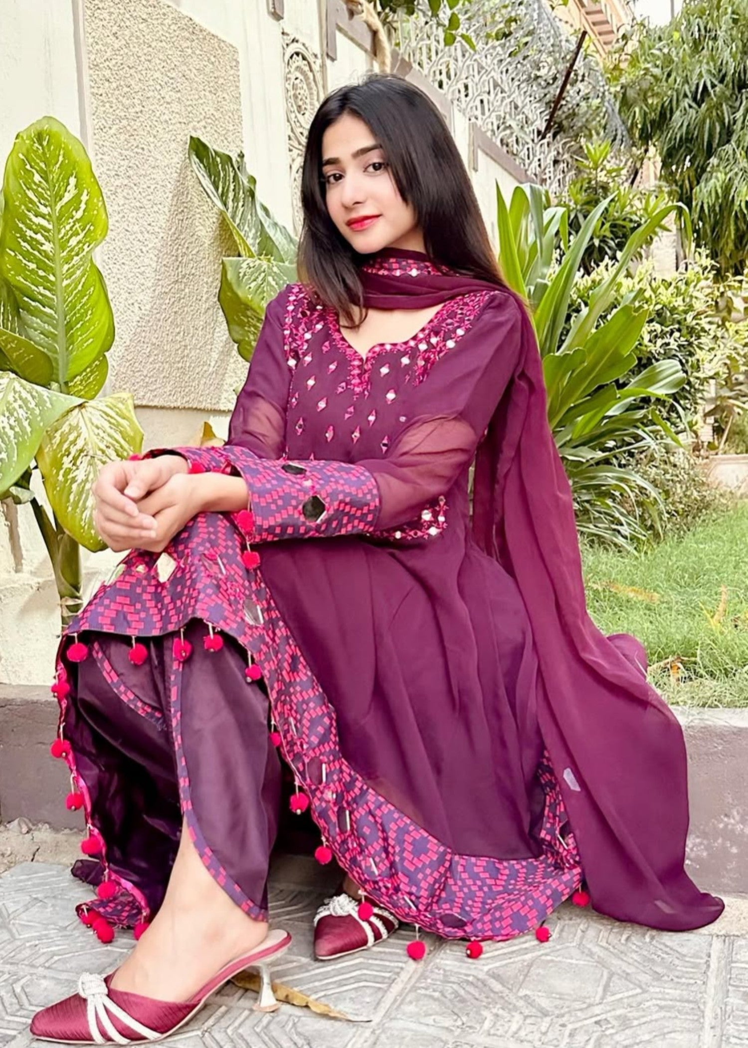 Miss & Mrs Mirror short Anarkali Women 3pcs