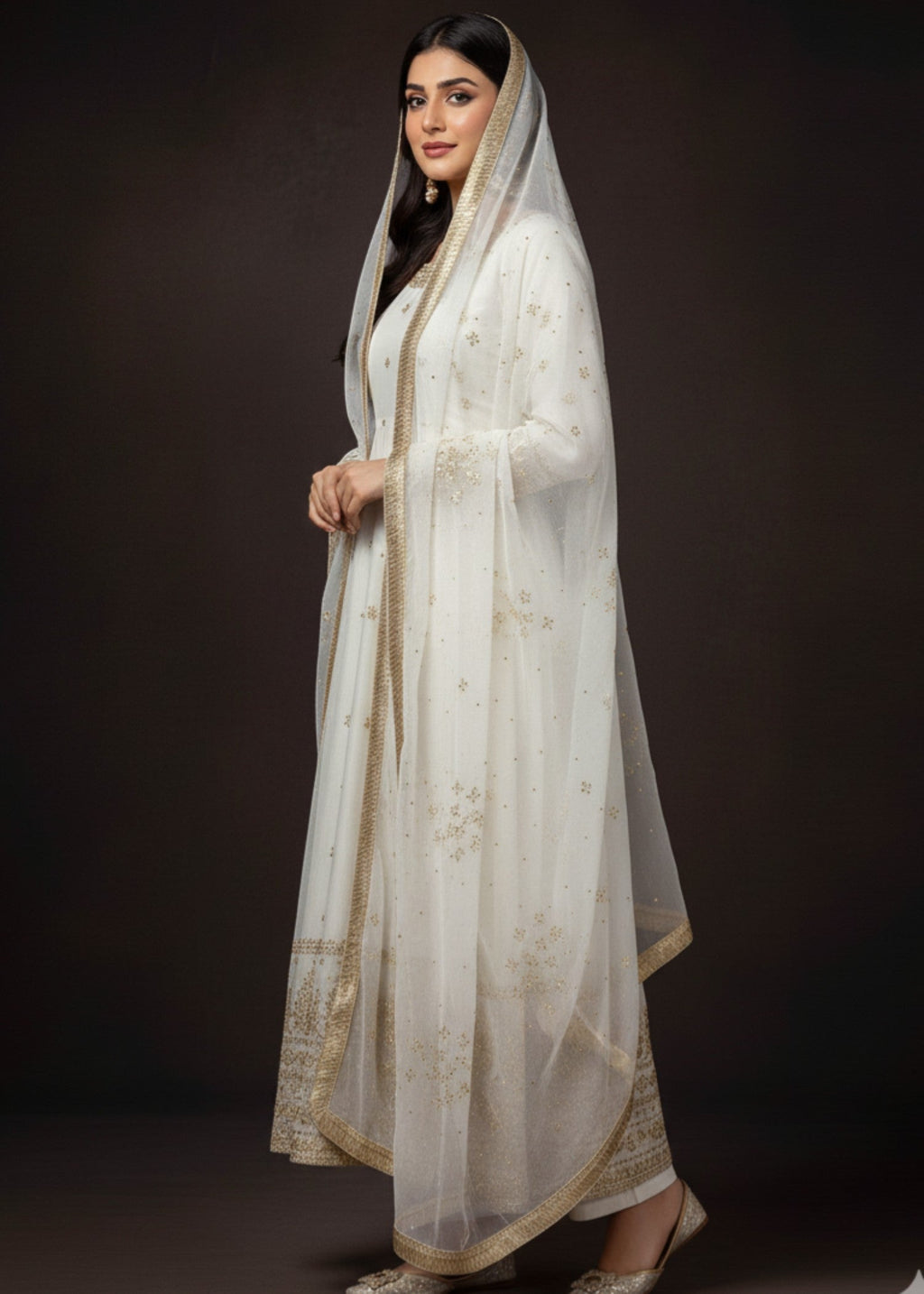 Pehnawa By Bin Akram’s White Bloom | Kattan Silk Pishwas Women 3pcs