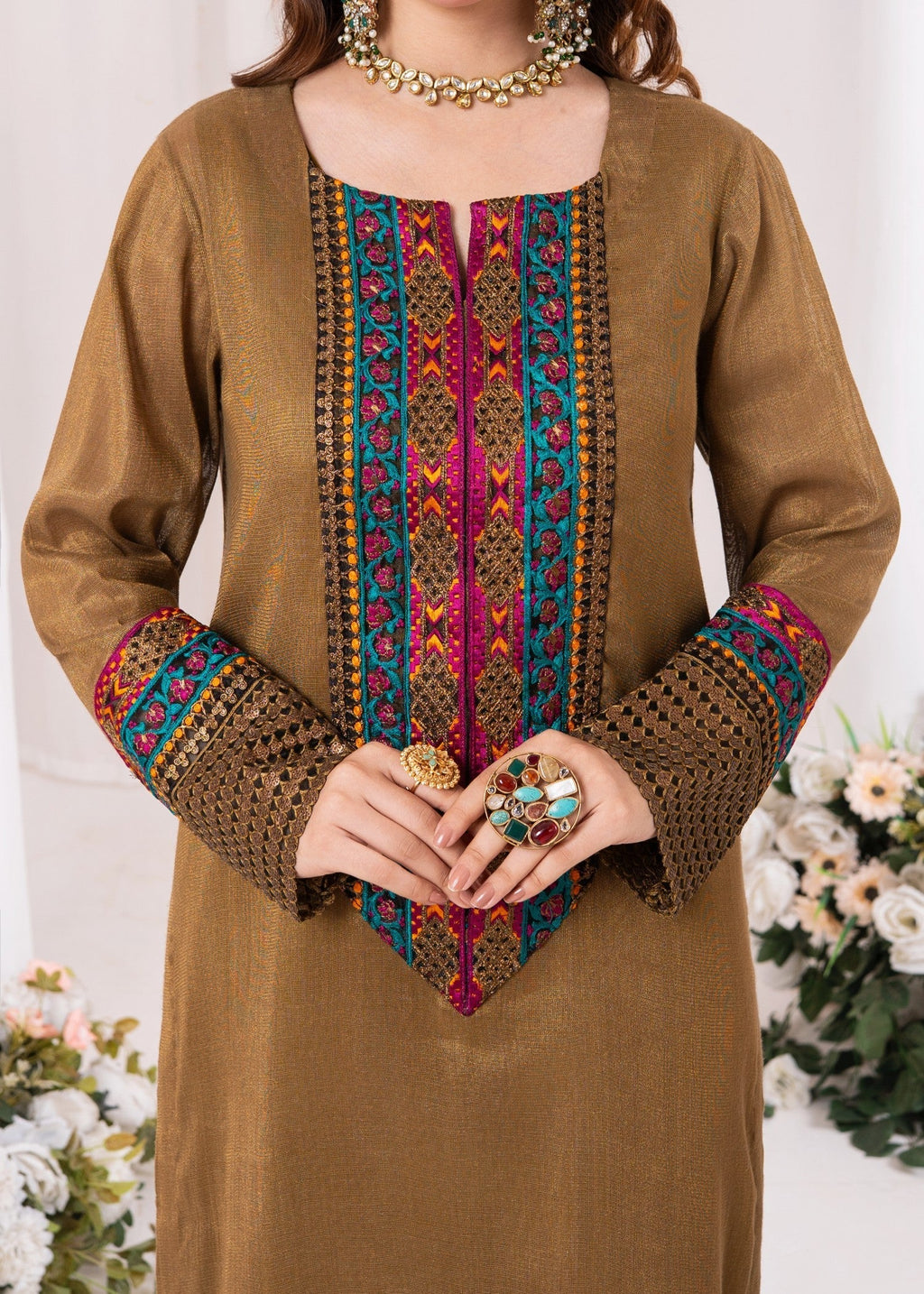 Meem Designs BROWN ZARI Women 3pcs