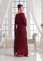 Luxeurs Maroon Chiffon Stitched Saree Women 3pcs