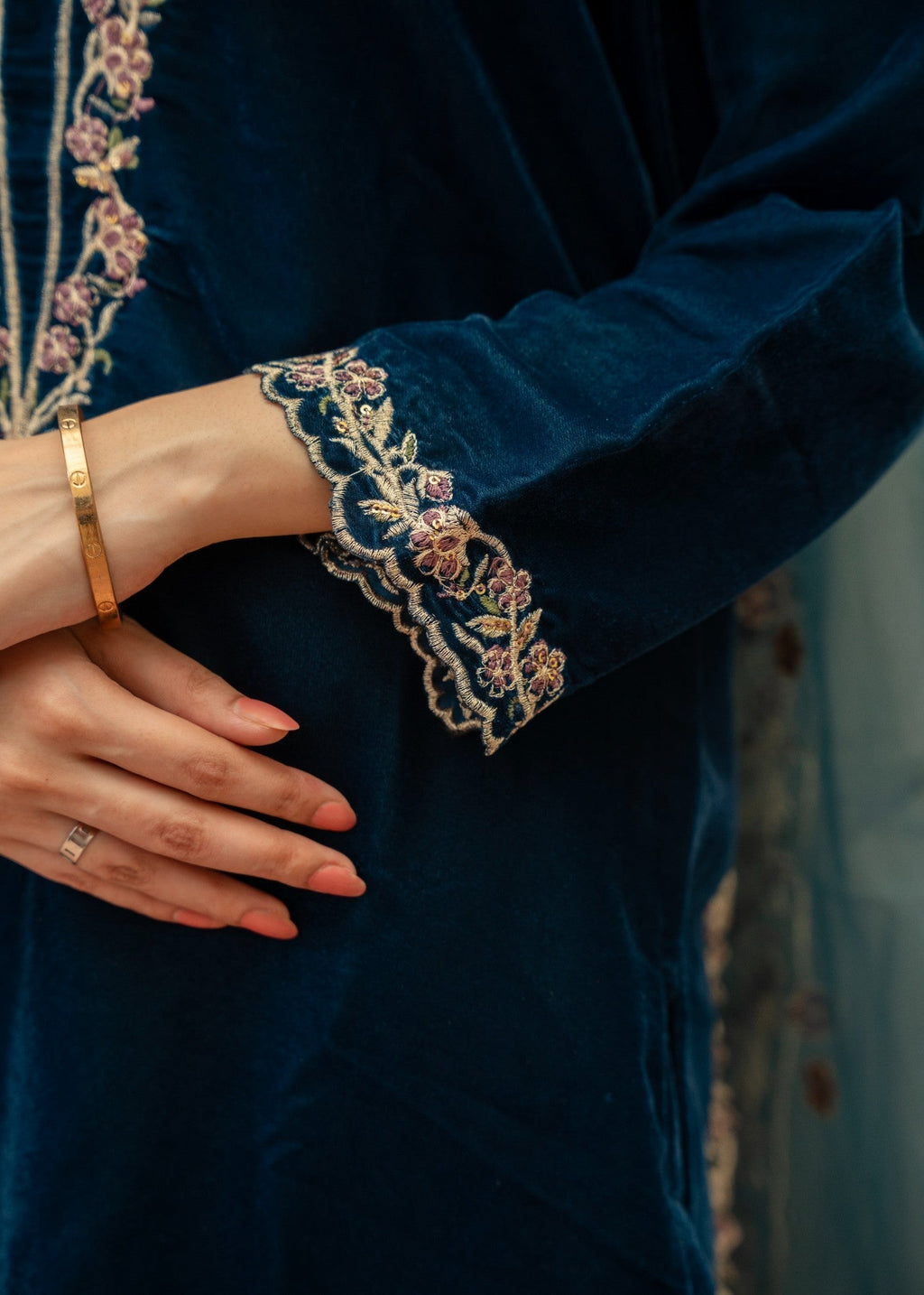 Naaz Couture Velvet Embroidered Suit Teal Women 3pcs