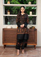Naaz Couture Pashmina Wool Embroidered Coord Set Black Women 2pcs