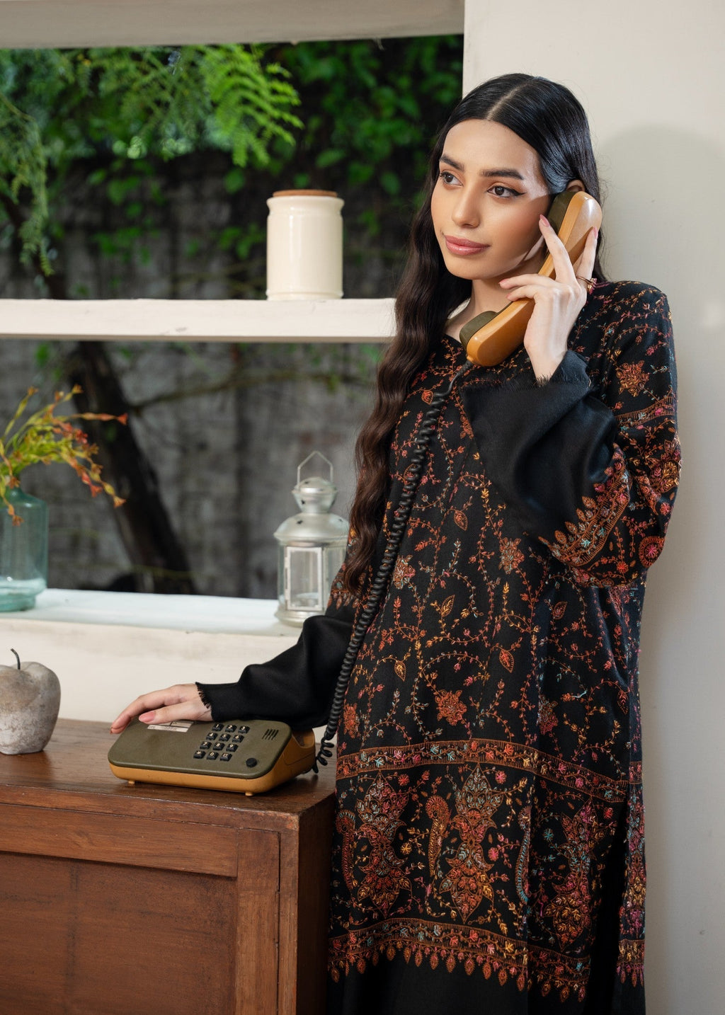 Naaz Couture Pashmina Wool Embroidered Coord Set Black Women 2pcs