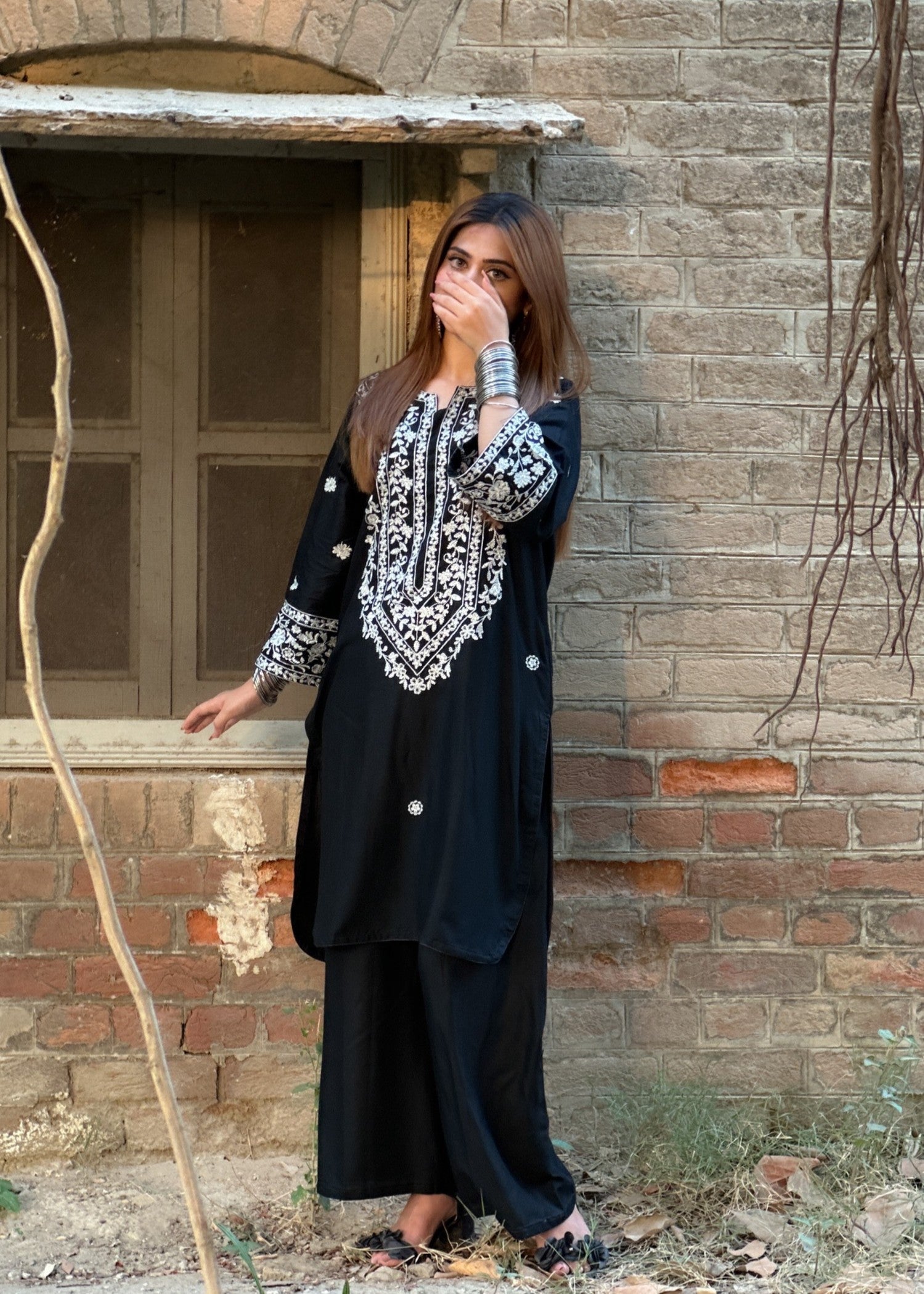 Tehzeeb Libas HINA BLACK EMBROIDERED Women 2pcs