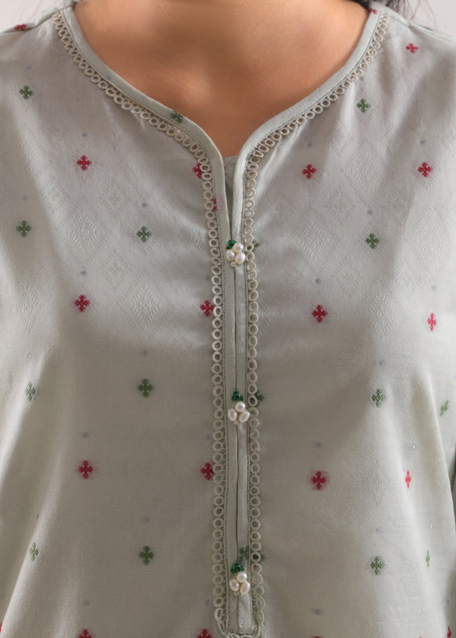 Saya Cotton Jacquard Stitched (Shirt/Trouser) WP2J 945 Women 2pcs