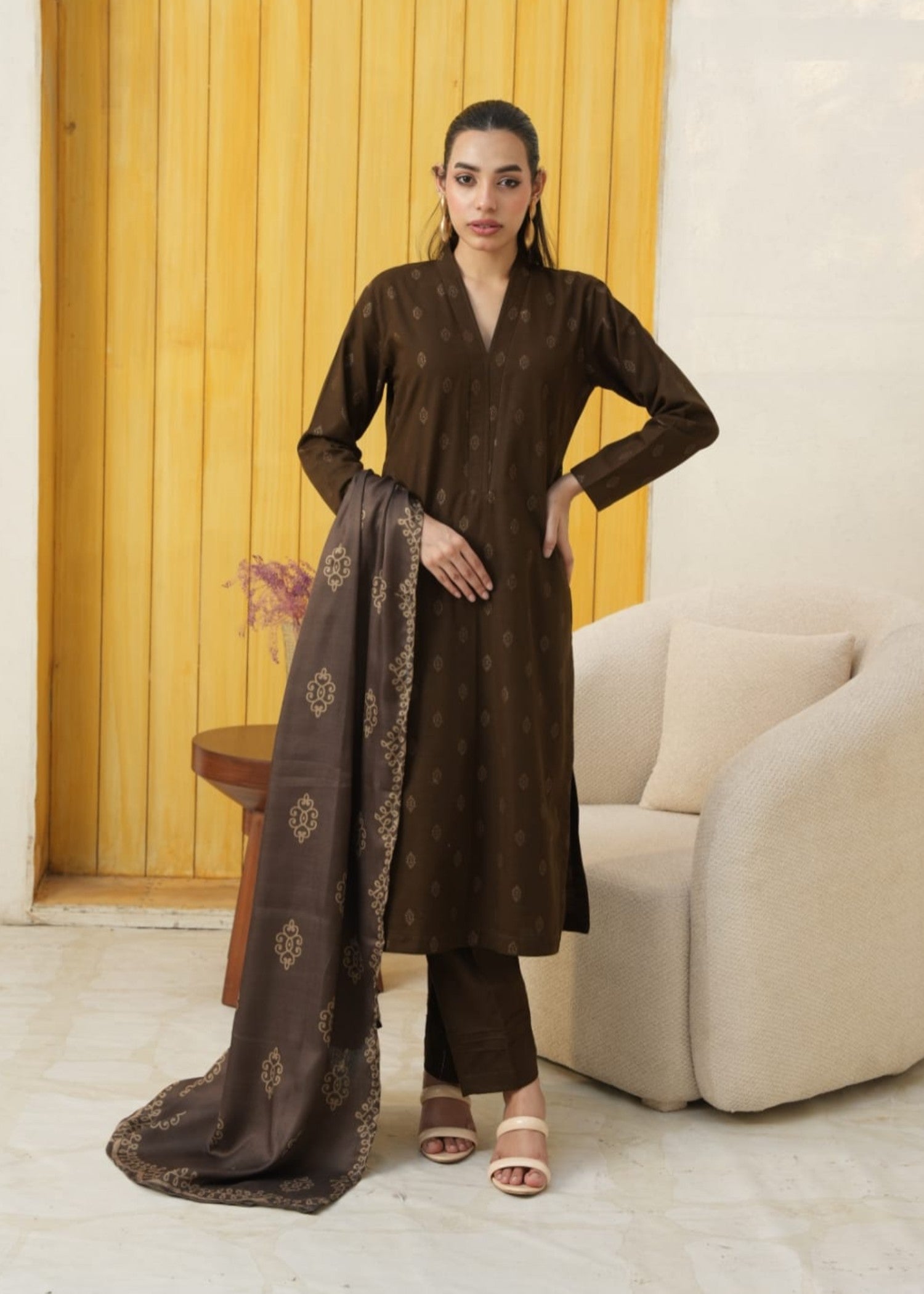 Designer Rack khadar jaccard brown Women 3pcs