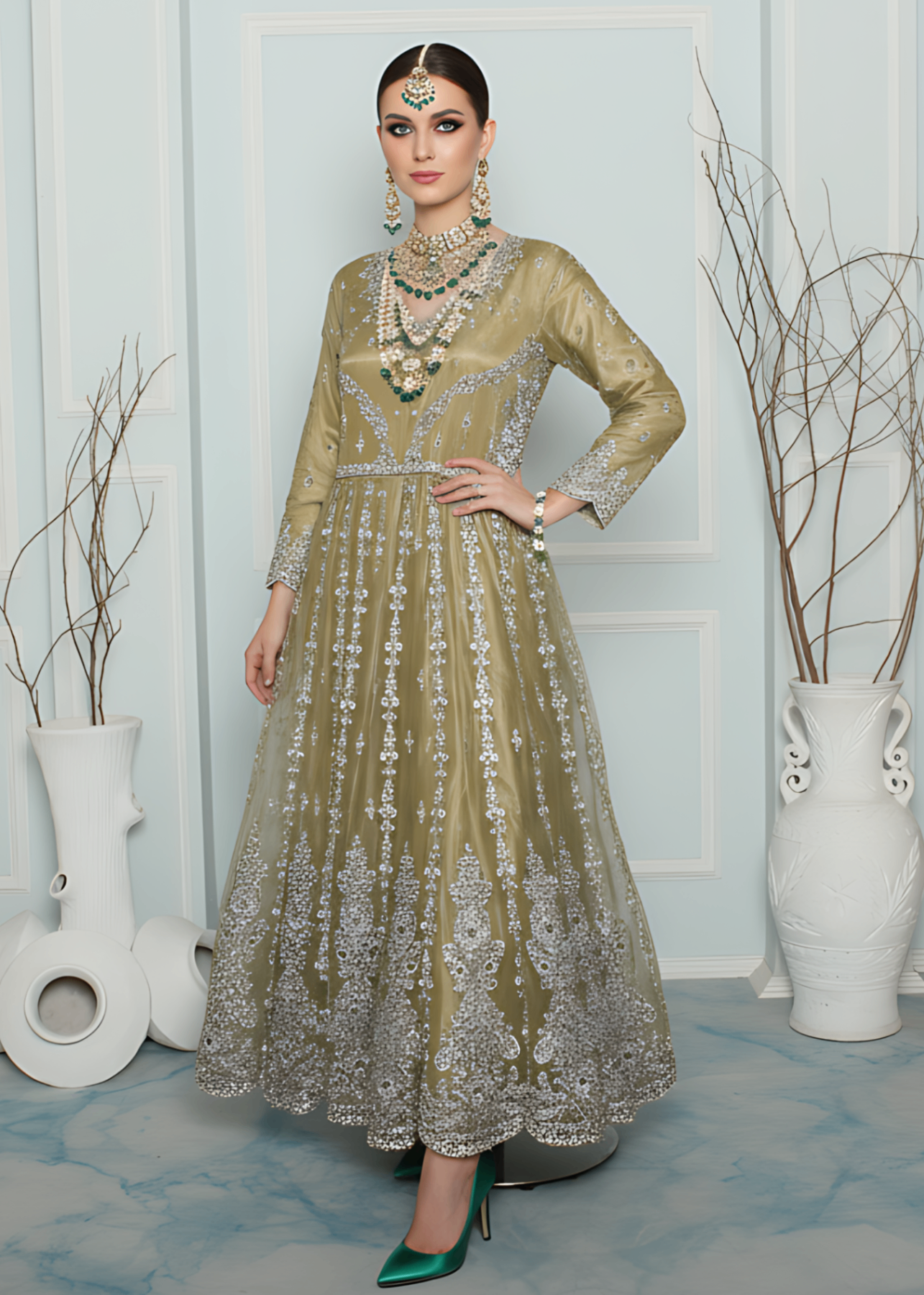 Insiya By Saira Jawad Bridal Maxi Olive Green 216 Women 2pcs