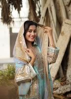 Suits By Sadia Aquamarine chiffon Women 3pcs