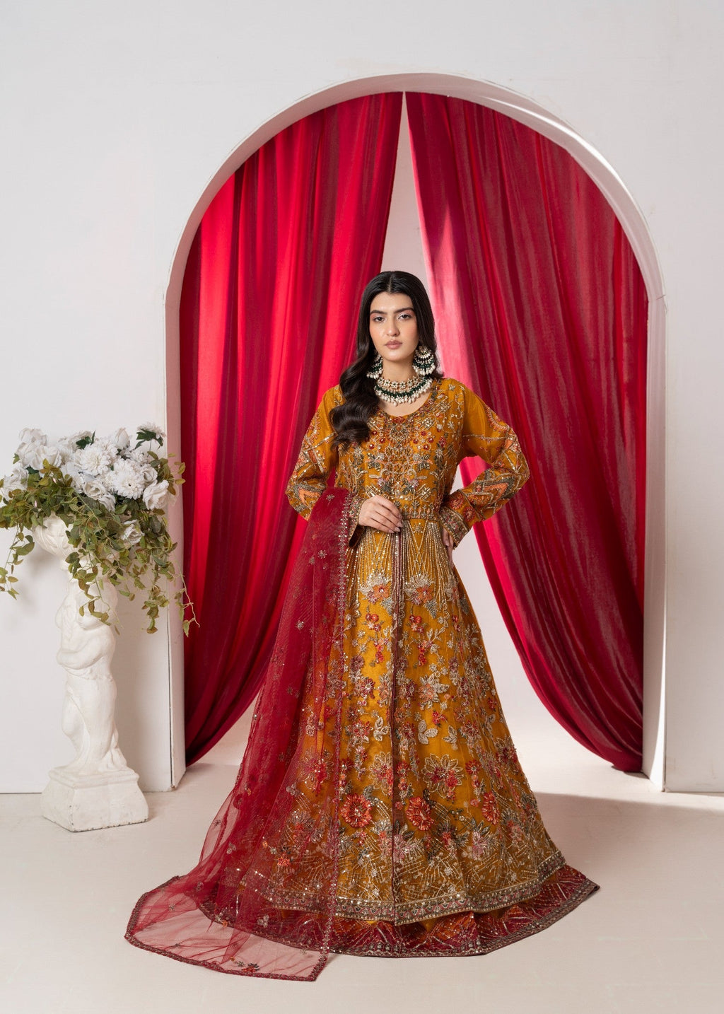 Hkb Officials ALAYA Amber Mustard & Deep Maroon Flared Maxi Women 3pcs