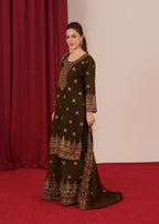 Four Season Boutique YUMNA PLAZZO OLIVE GREEN Women 3pcs