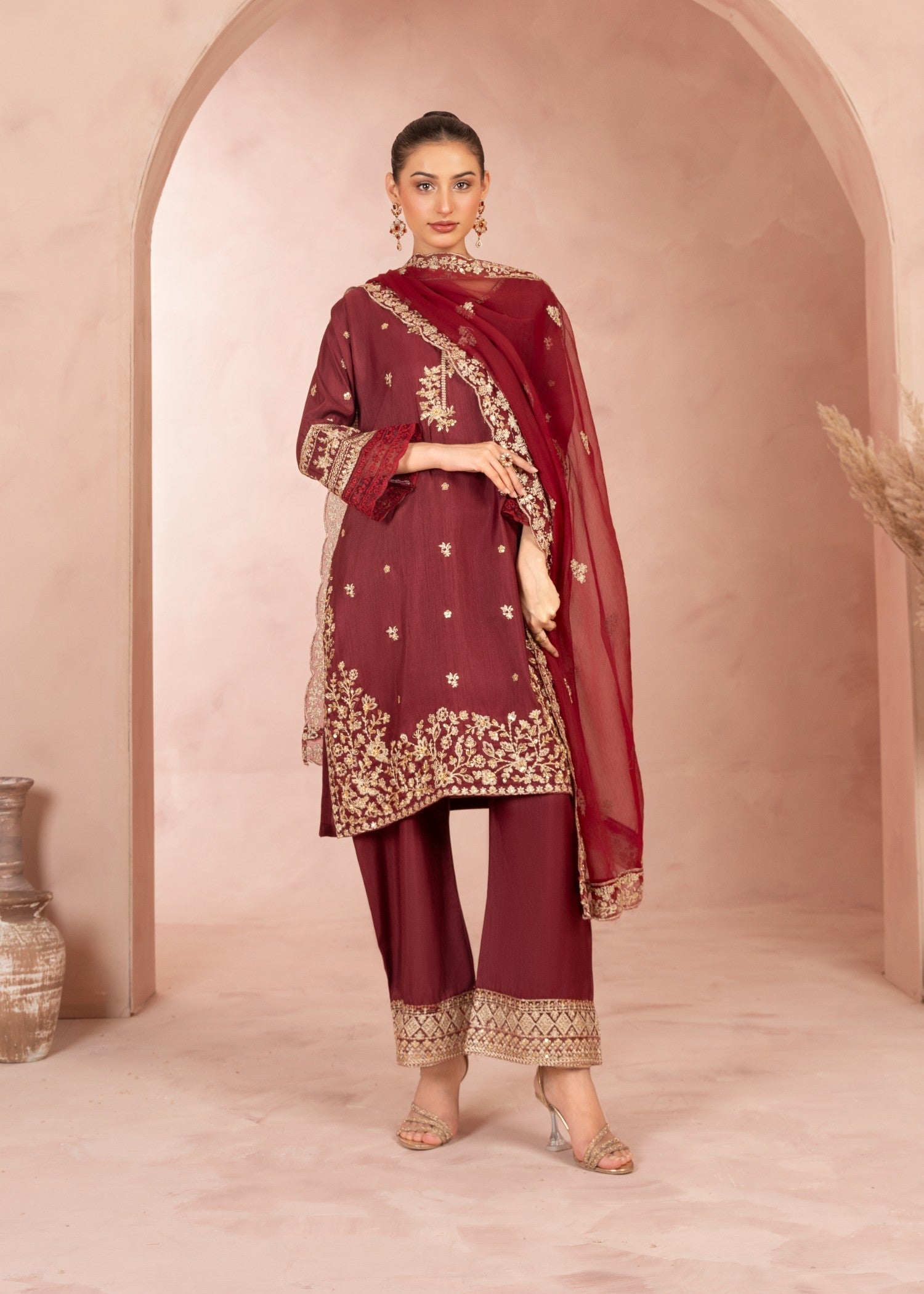 Four Season Boutique JASHAN RAOSILK MAROON Women 3pcs