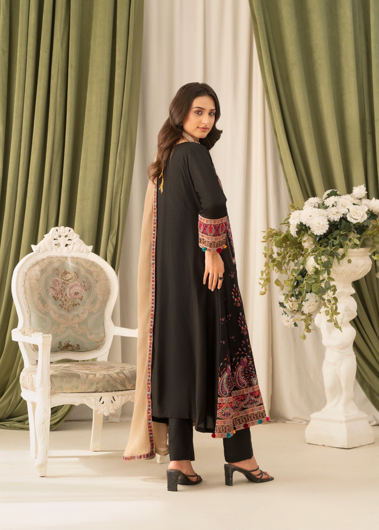 Khubsurat 4090 KH CT Black Embroidery Pishwas Cotton Women 3pcs