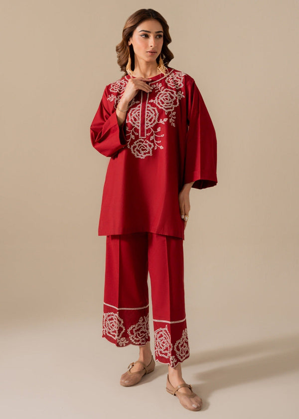 Kiara CRIMSON DUE Khaddar Embroidered Set Women 2pcs