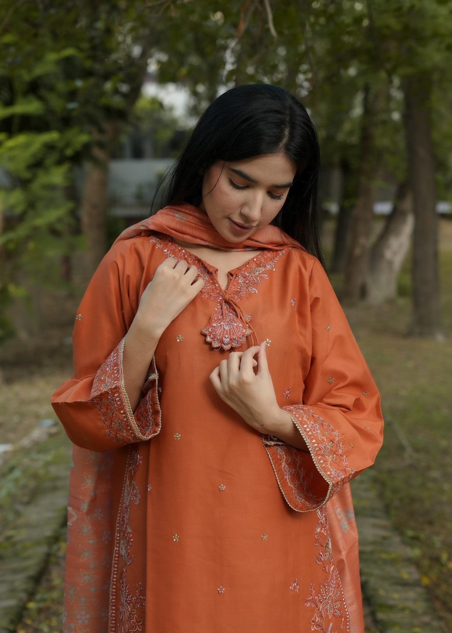 Attirepret – Elegant Rust Cotton Suit Women 3pcs