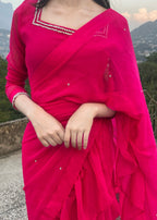 Anabiya Ruffle Border saree Women 2pcs