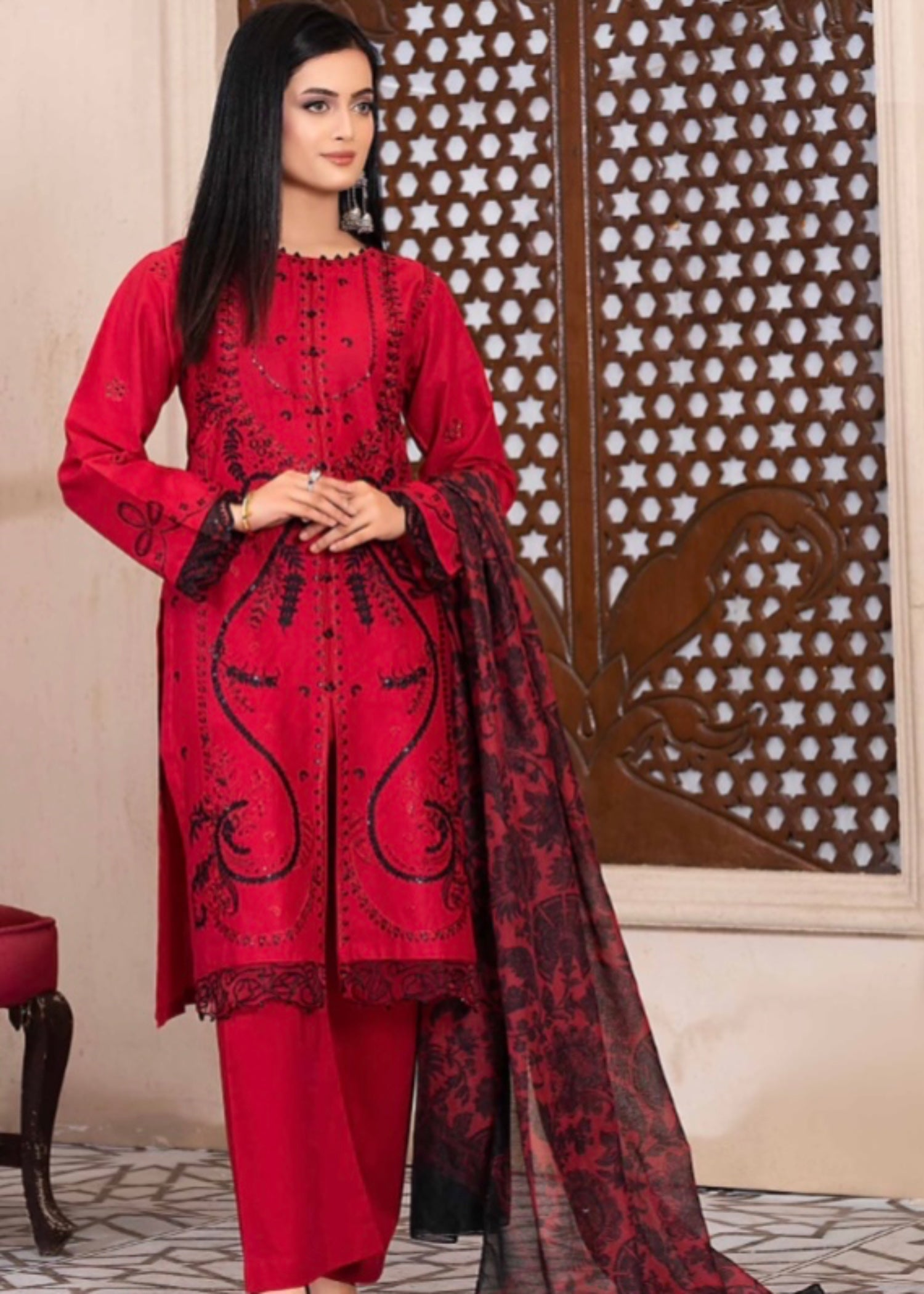 Suits By Sadia Red & black hot charm Women 3pcs