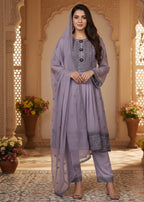 MMG Garments BALOCHI GRACE|CHIFFON EMBROIDERED PISHWAS PURPLE ASH MMG 1097 Women 3pcs