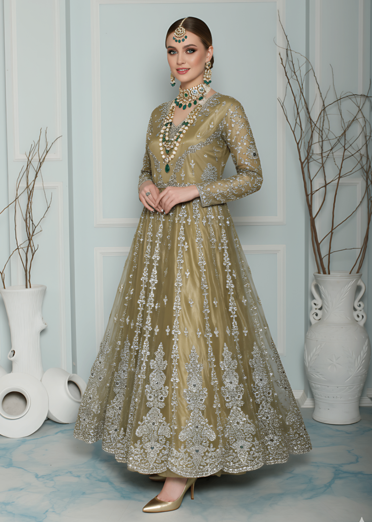 Insiya By Saira Jawad Bridal Maxi Olive Green 216 Women 2pcs