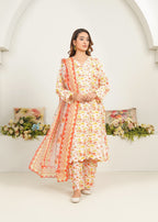 Dareechay Off White Peach Blossom Print Suit FOP30 Women 3pcs