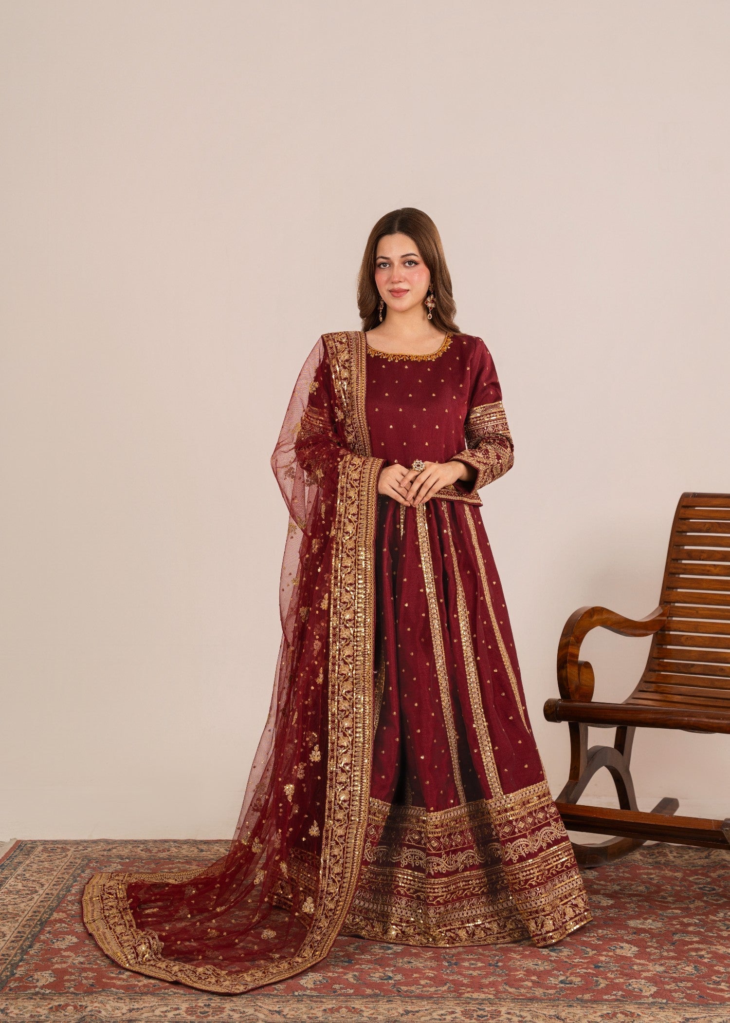 Qasim Anwer By Chandni Bridals SHABNAM (MAROON) Women 3pcs