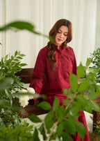 Yolo Pret Schiffli Embroidered Cambric Maroon Set Rozana W25 0029 Women 2pcs