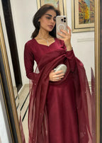 Uzman Yasen Red Farshi Shalwar Women 3pcs