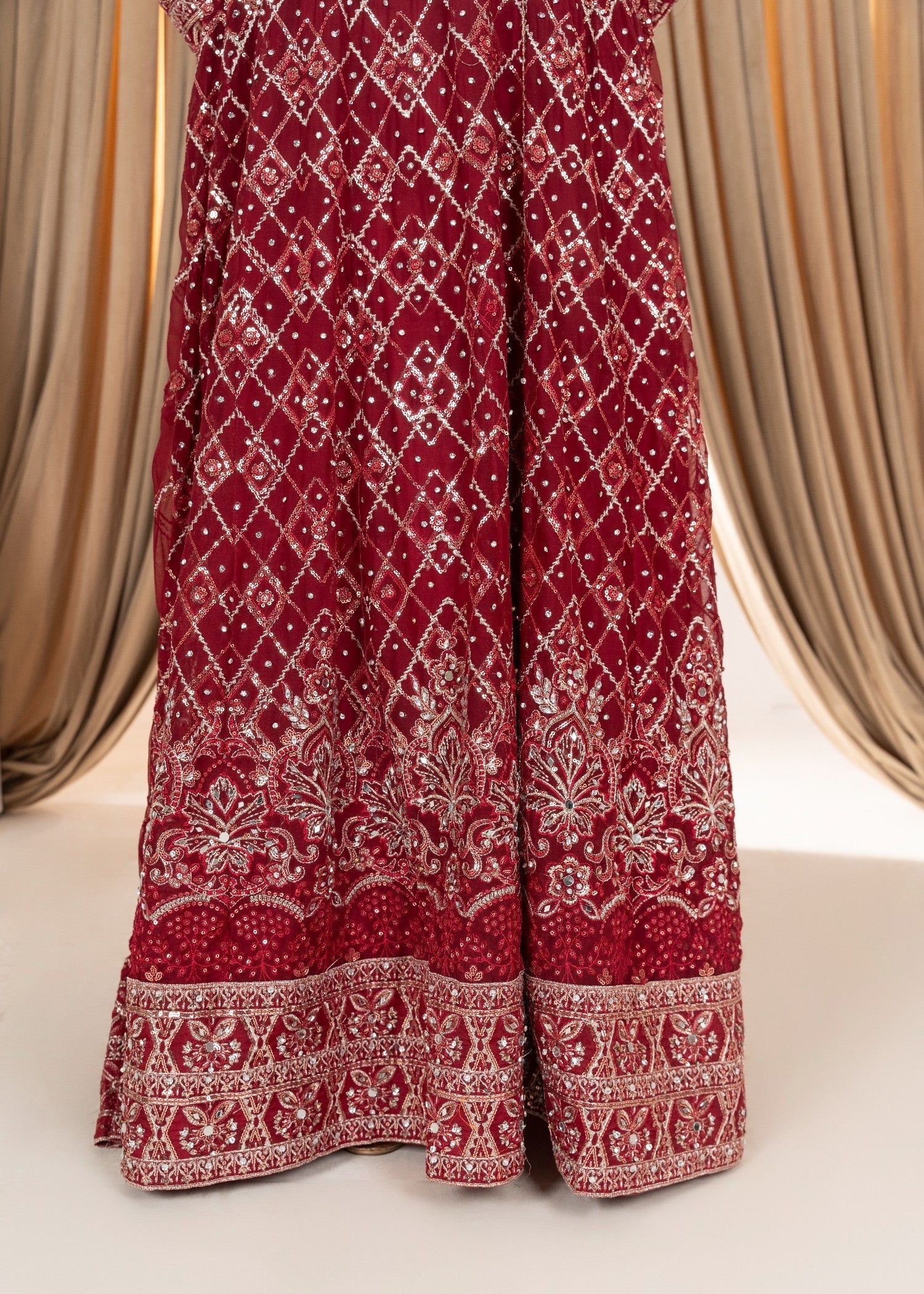 Hkb Officials Ameera Deep Maroon Chiffon Mirror Max Women 3pcs