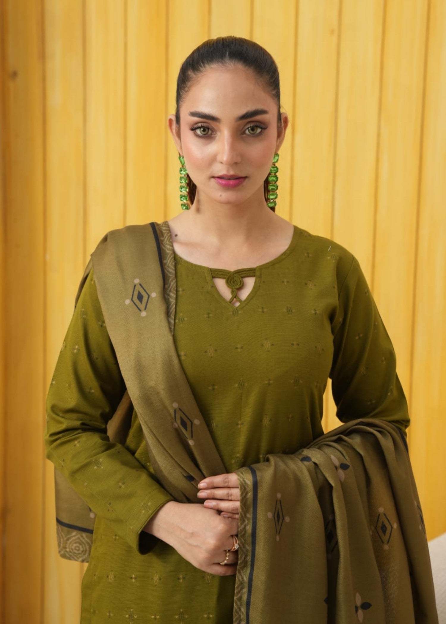 Designer Rack khadar jaccard olive green Women 3pcs