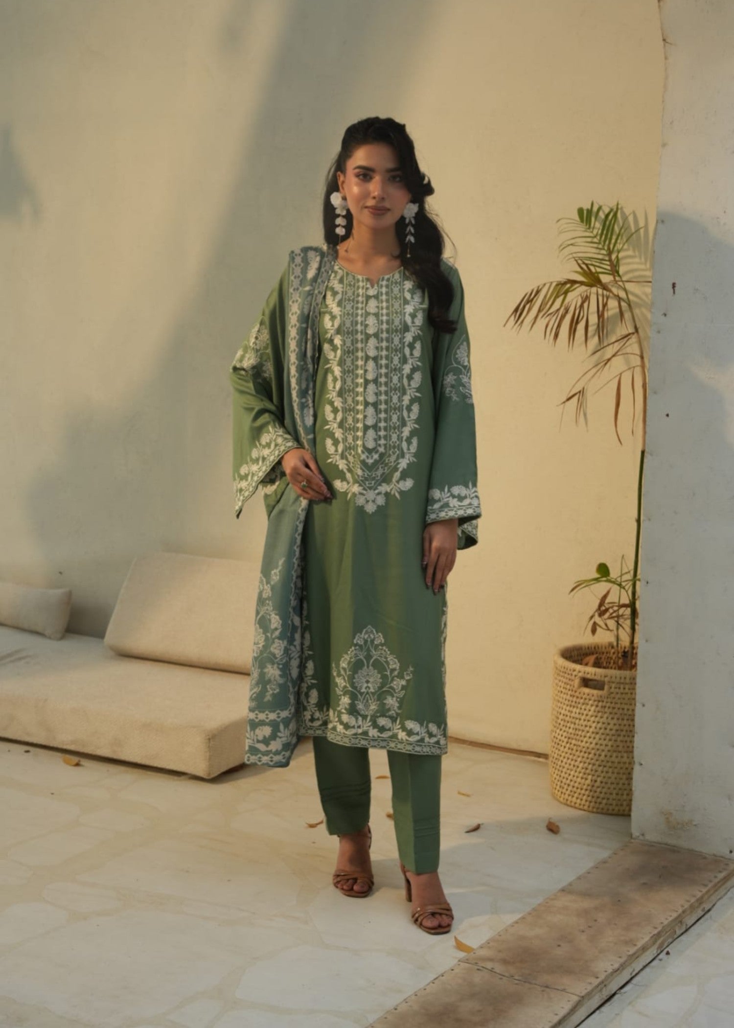 Designer Rack Dhanak luxury embraided sage green Women 3pcs