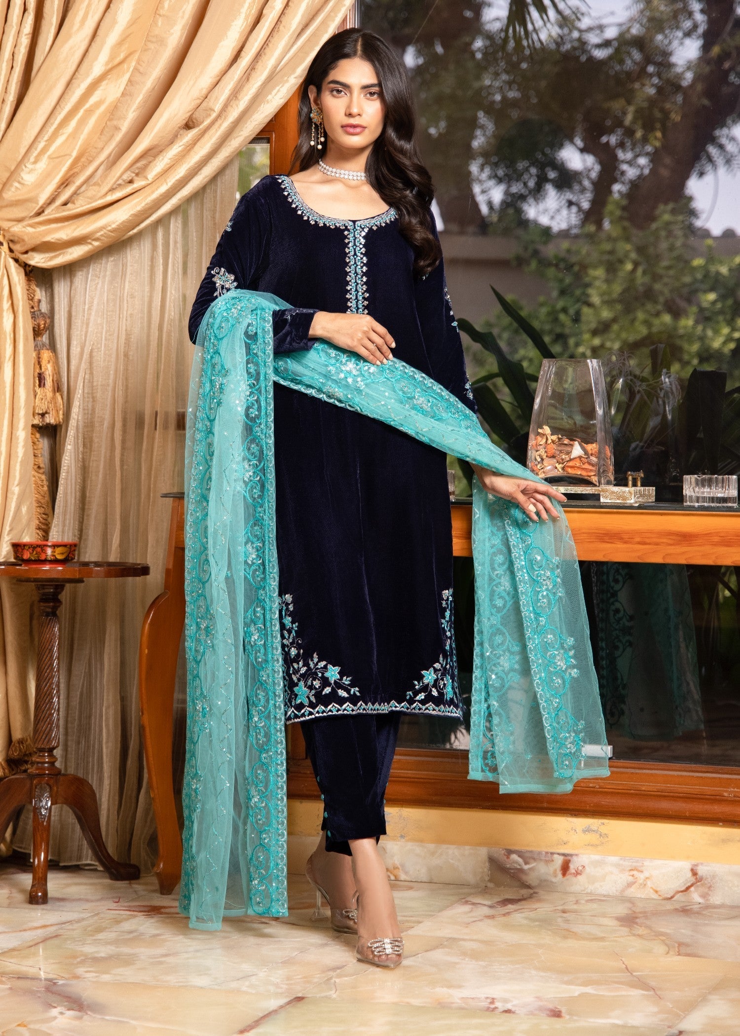 Oh Chintz Navy Velvet Set Women 3pcs