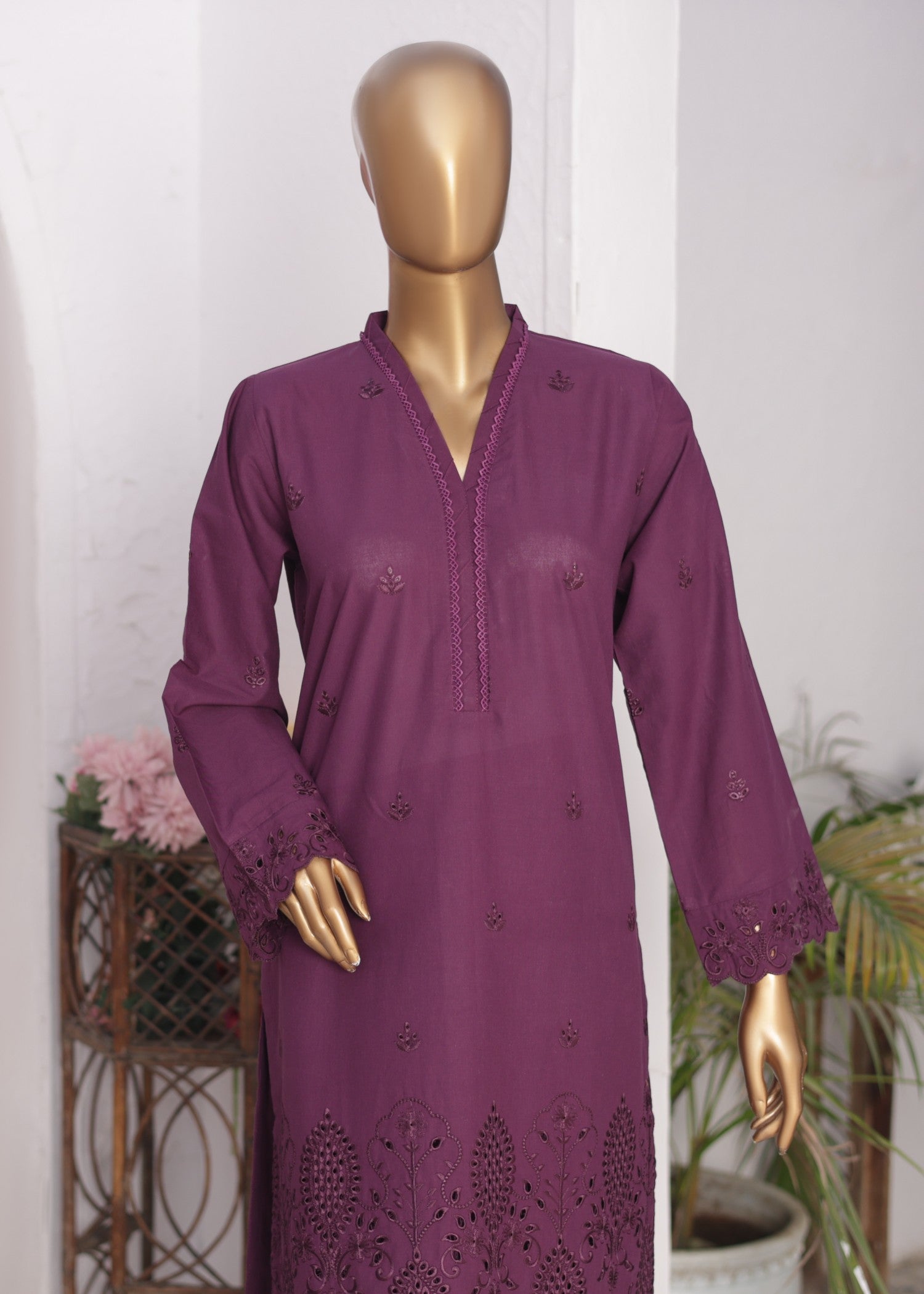 Suntex Fabrics CO ORDS Magenta Haze Chikan Kari Women 2pcs