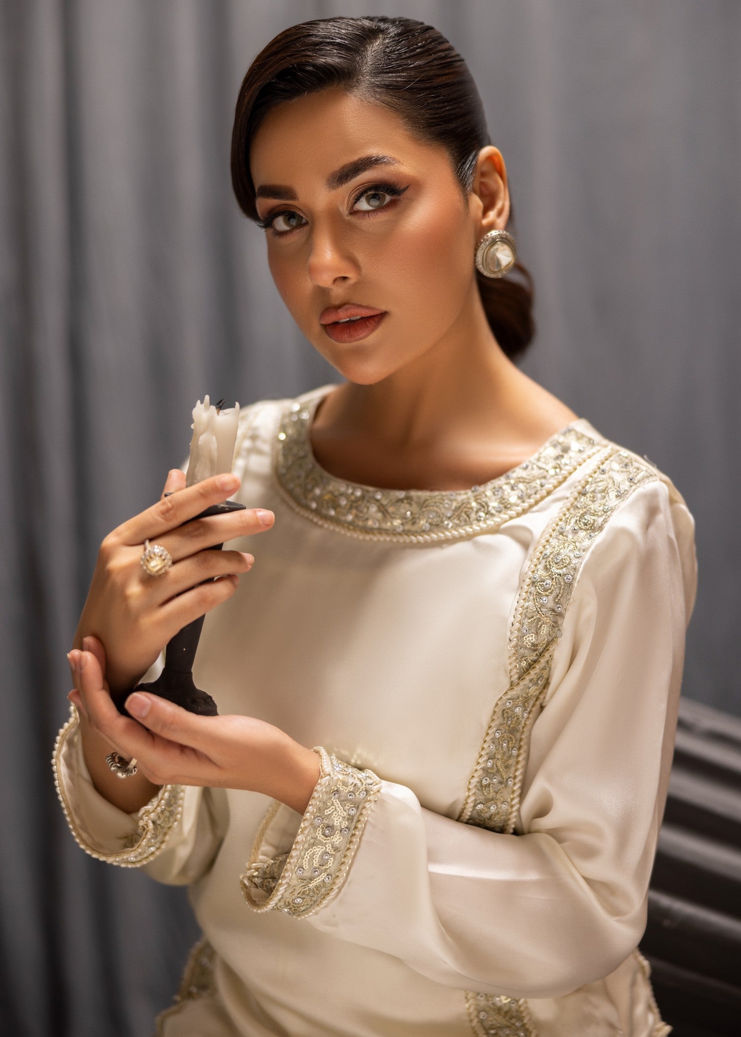 Alyssa OFFWHITE SILK SHUIT ALN02 Women 2pcs