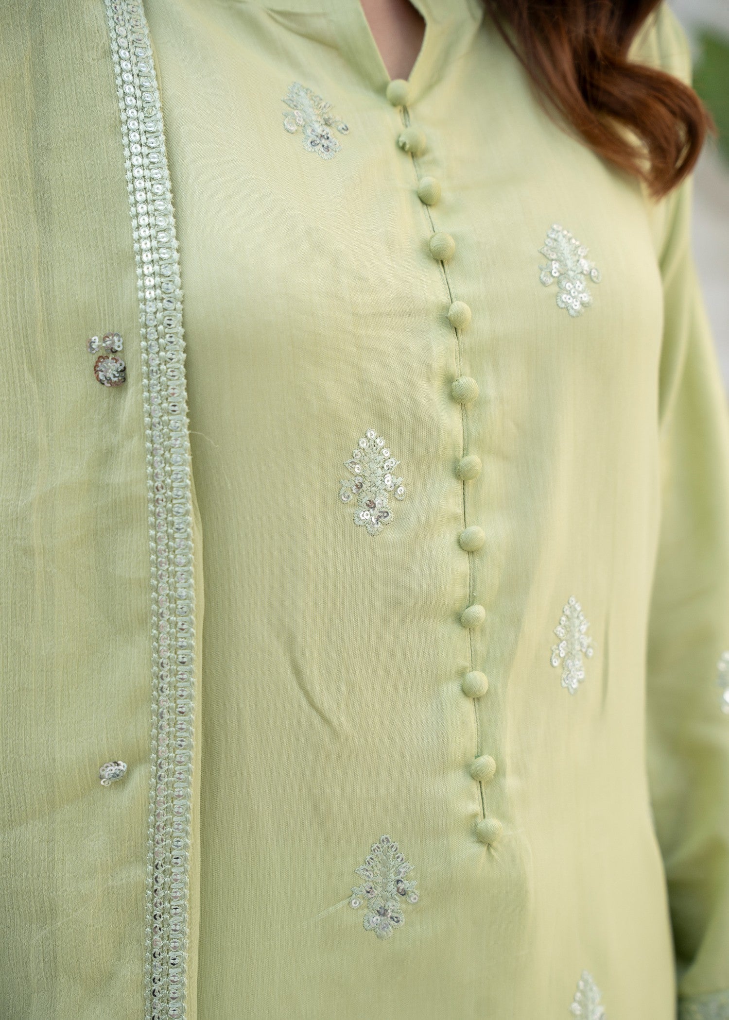 Maharani Official Noor e eid Pista Embroidered Stitched suit Women 3pcs