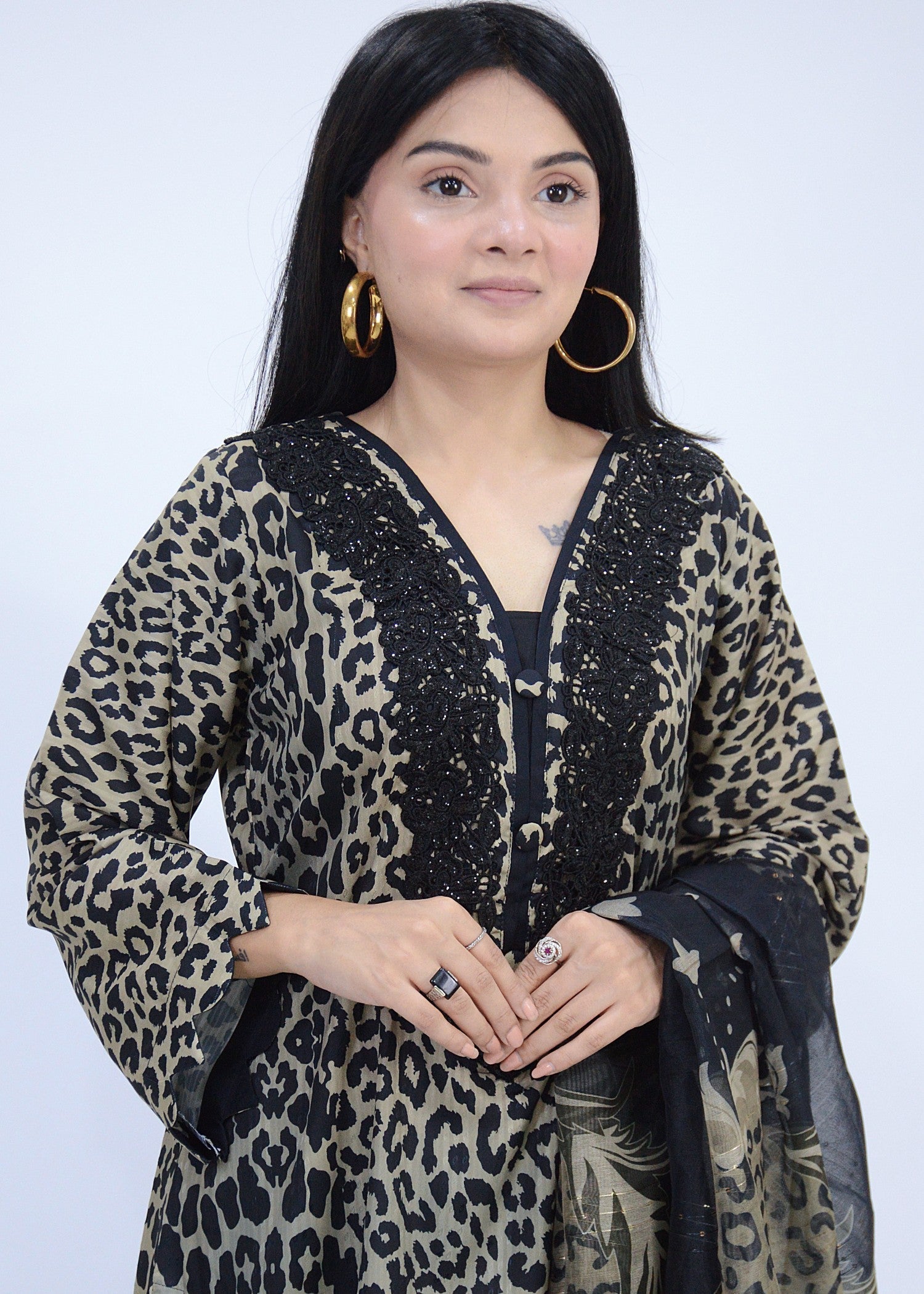 MMG Garments Cheetah Charm Kurta Set Dust Colour Women 3pcs