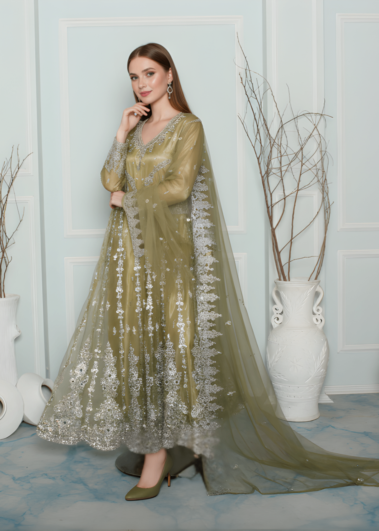 Insiya By Saira Jawad Bridal Maxi Olive Green 216 Women 2pcs