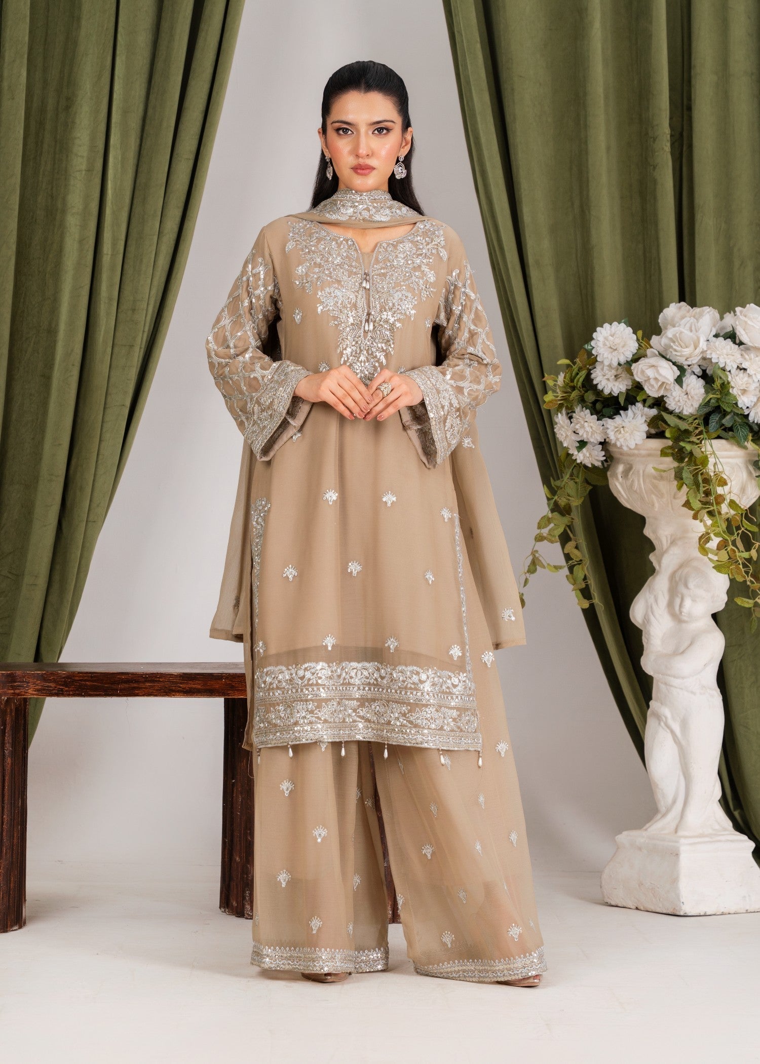Four Season Boutique MEHERBAAN TAN BROWN Women 3pcs