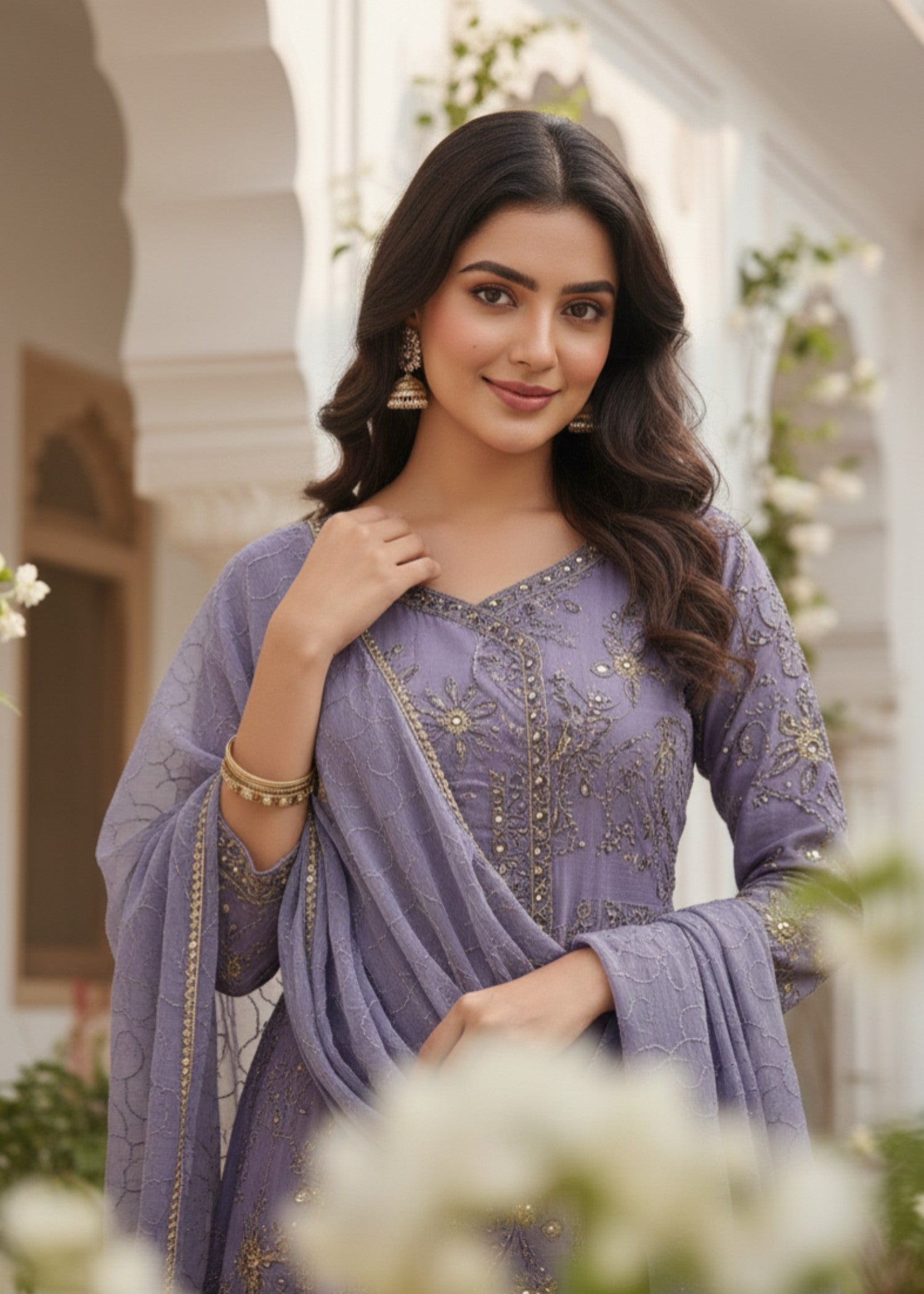 MMG Garments MEHRUNNISA| CHIFFON FROCK PURPLE MOUNTAIN MAJESTY MMG 1006 Women 3pcs