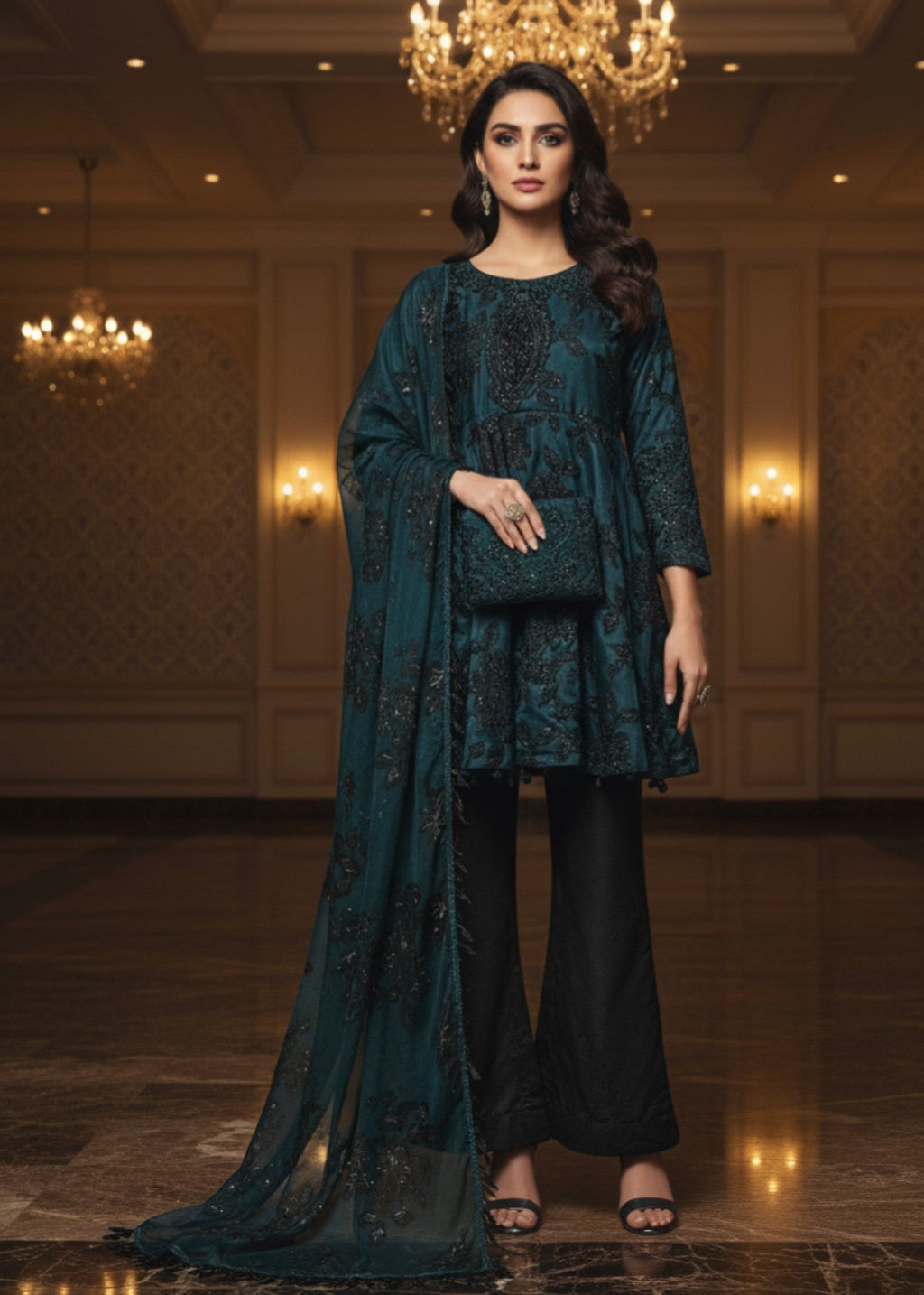 MMG Garments MEHRBAAN|HEAVY SEQUINE ORGANZA HAND EMBROIDERED FROCK MMG 817 Women 3pcs