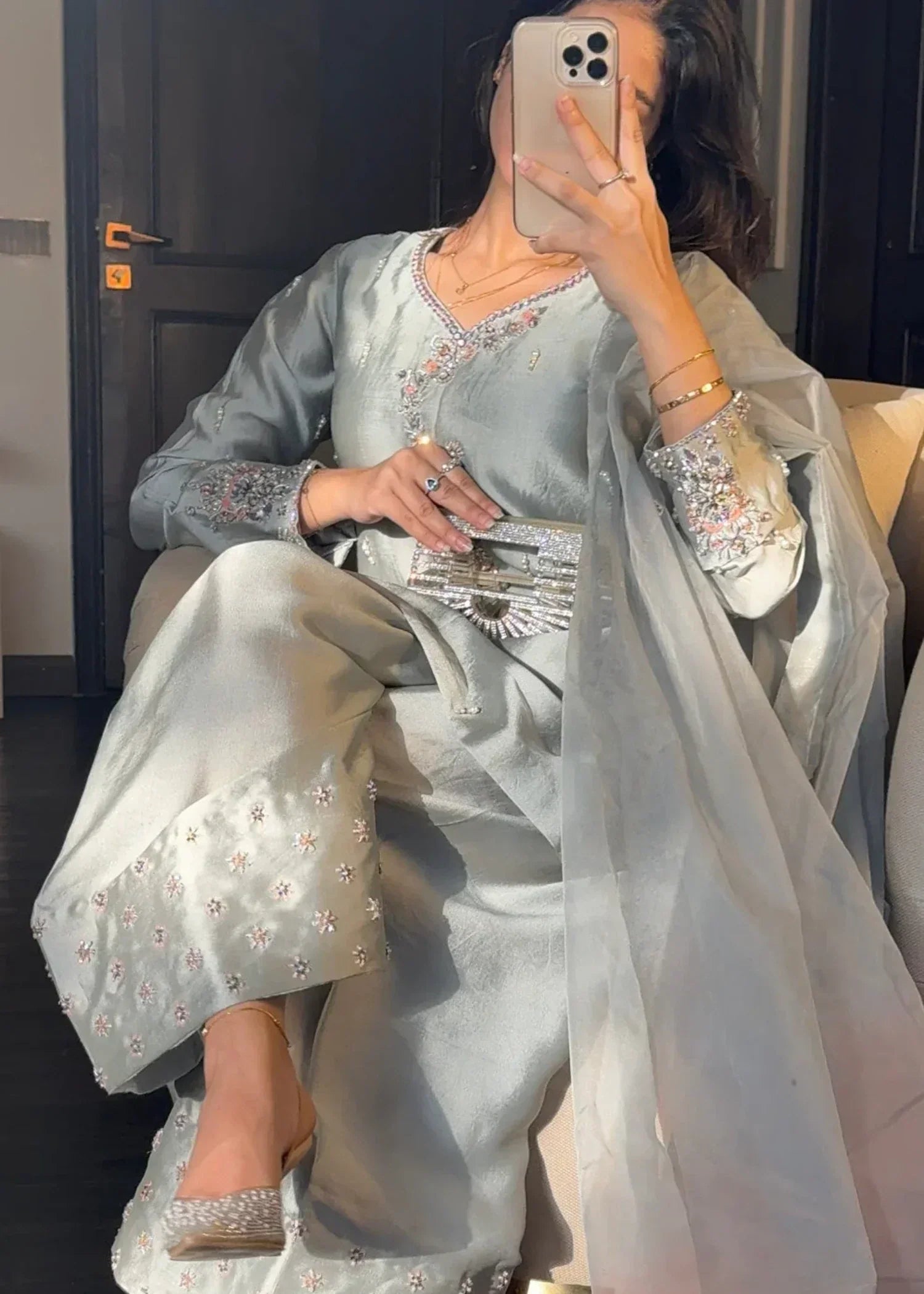 Uzman Yasen Silk Hand Work Farshi Shalwar Women 3pcs