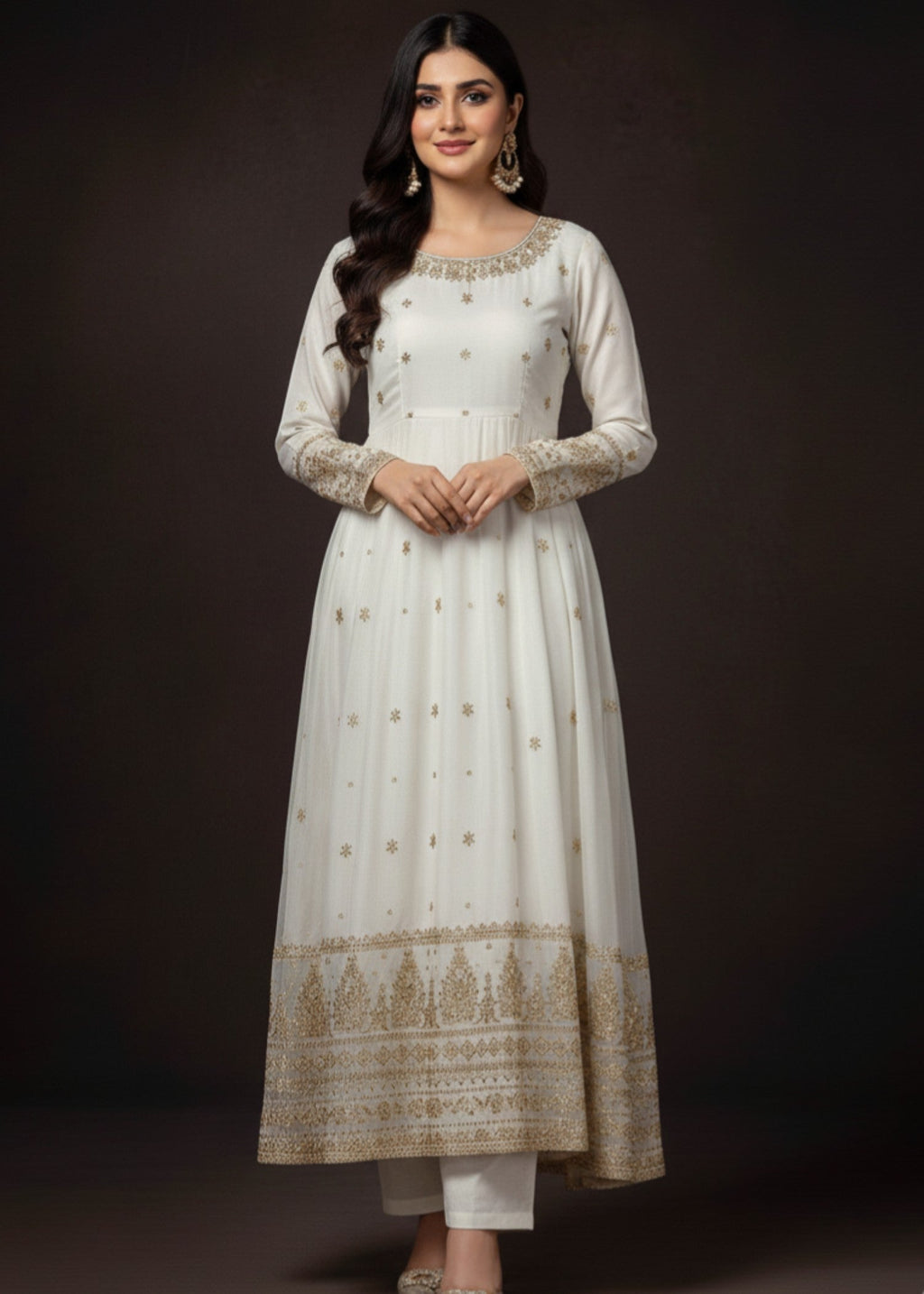 Pehnawa By Bin Akram’s White Bloom | Kattan Silk Pishwas Women 3pcs