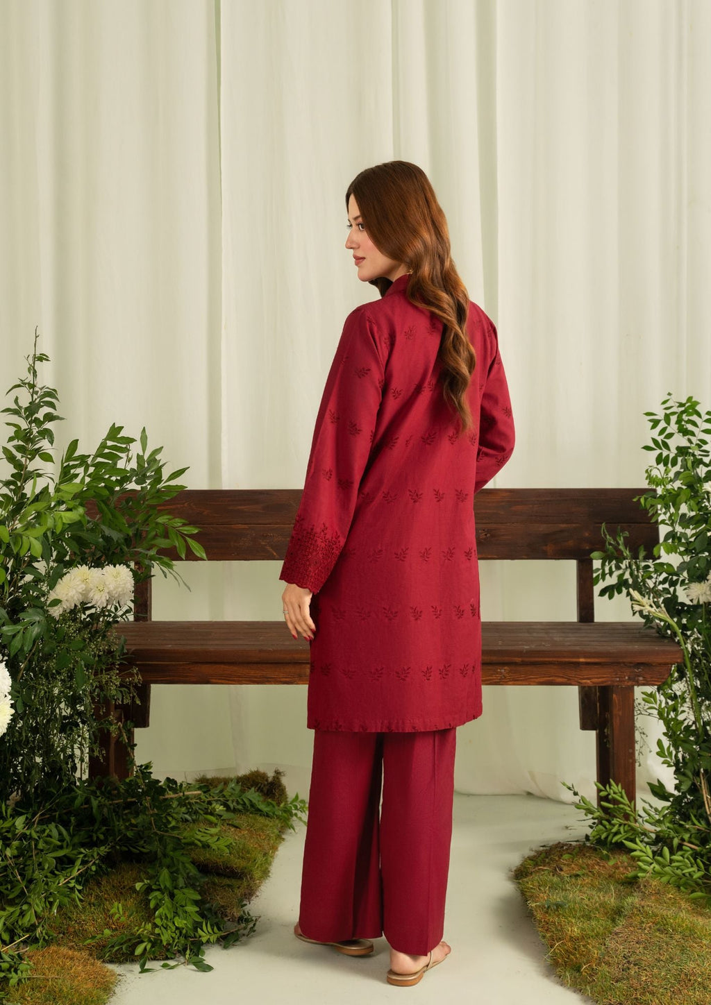 Yolo Pret Schiffli Embroidered Cambric Maroon Set Rozana W25 0029 Women 2pcs