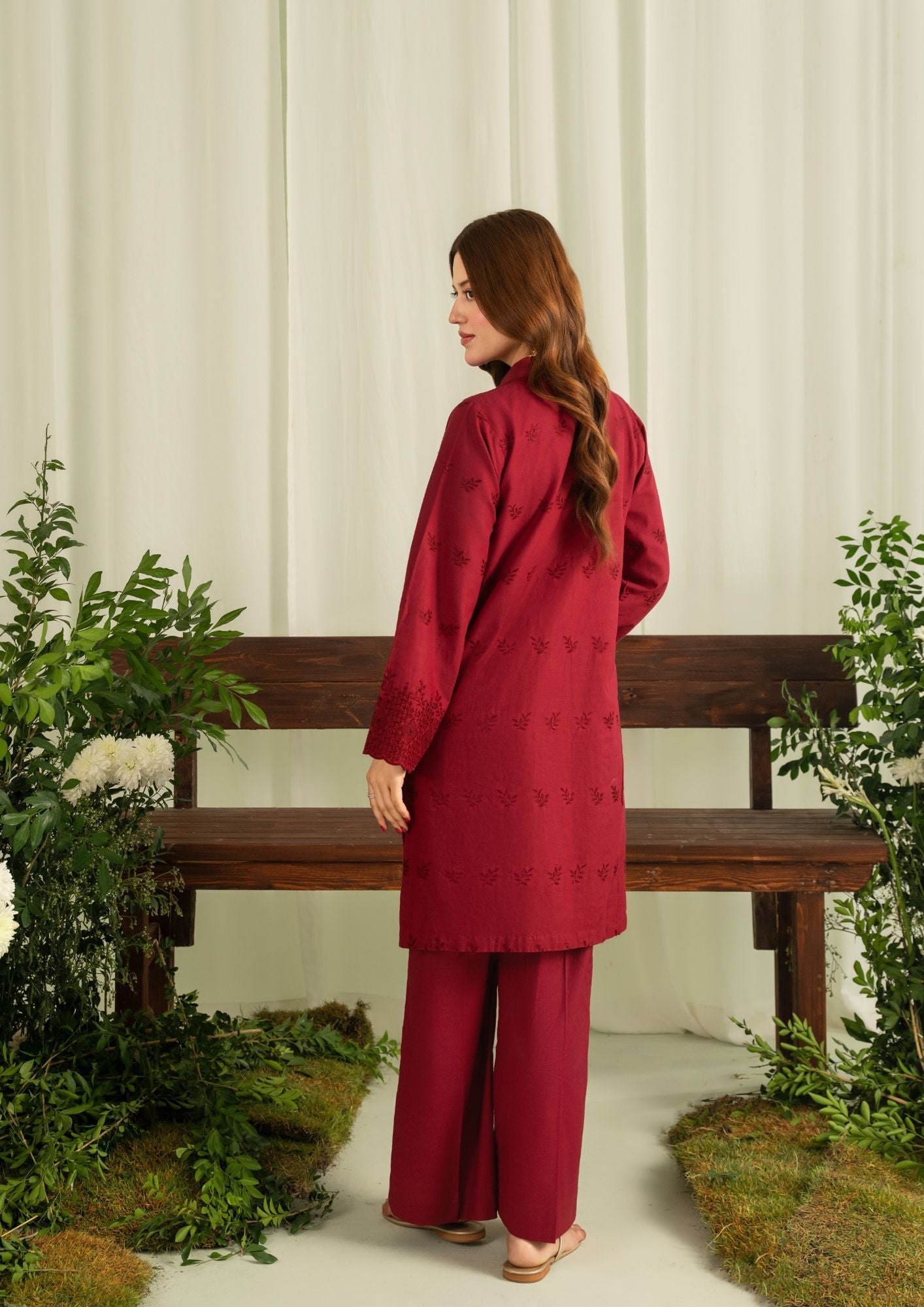 Yolo Pret Schiffli Embroidered Cambric Maroon Set Rozana W25 0029 Women 2pcs