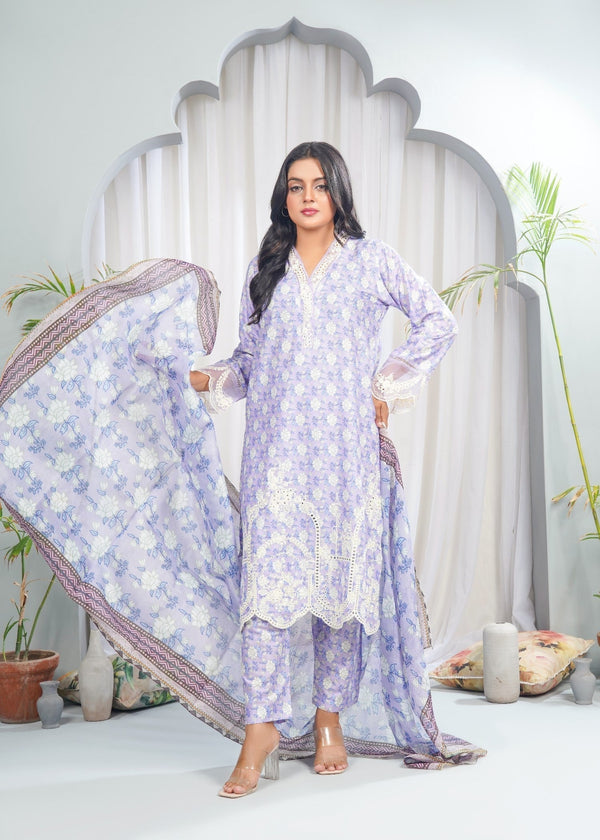 Dareechay Soft Lilac Print Suite Fop24 Women 3pcs