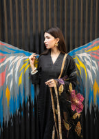 Rivaaj Fashion Stitched Handpaint Black Women 3pcs